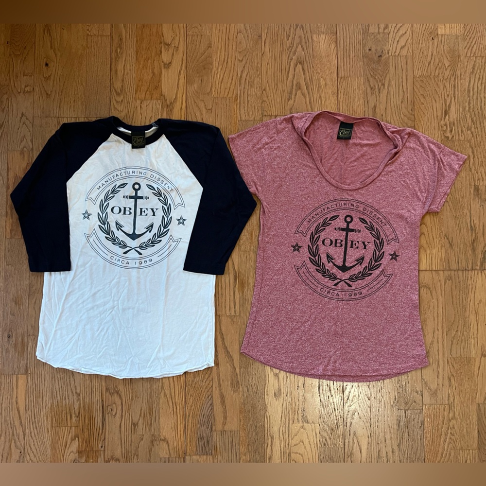 Obey Anchor Graphic Tees - Red and Black/White